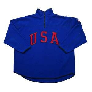 Vintage Sport Venezia USA Fleece Pullover 1/4 Zip Jacket Royal Blue 22/24